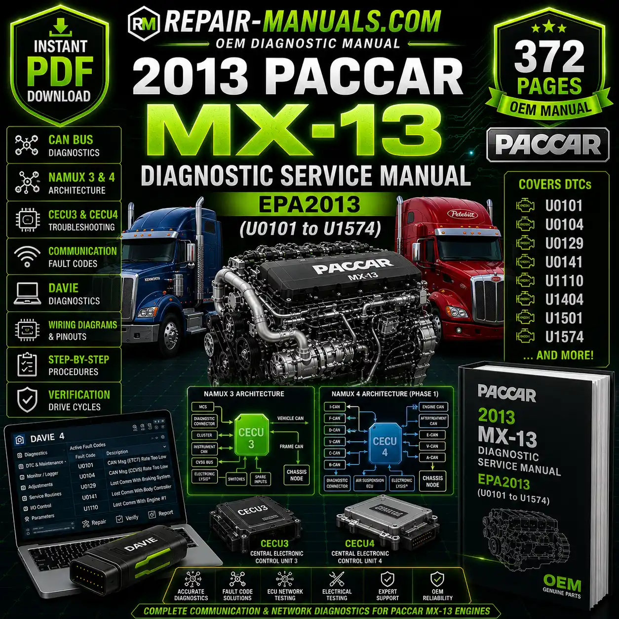 2013 PACCAR MX-13 Diagnostic Service Manual EPA2013 U0101 to U1574 PDF Download