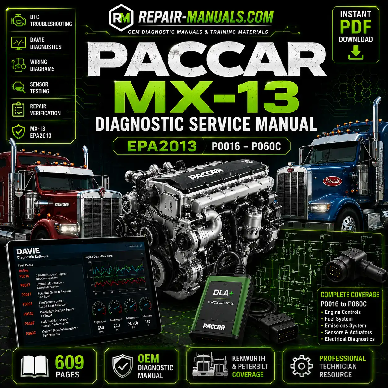 2013 Paccar MX-13 Diagnostic Service Manual for EPA 2013, detailing maintenance and troubleshooting procedures