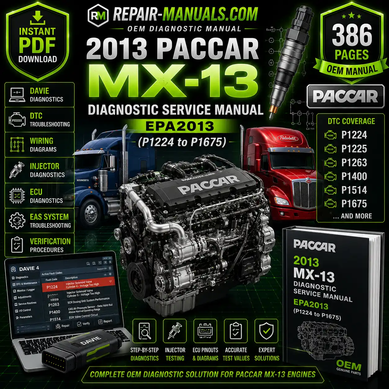 2013 PACCAR MX-13 Diagnostic Service Manual EPA2013 P1224 to P1675 PDF Download