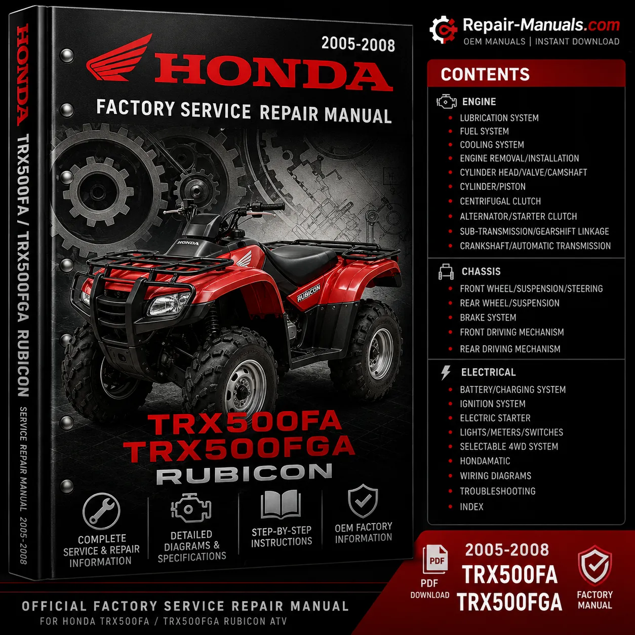 2005-2008 Honda TRX500FA TRX500FGA Rubicon Factory Service Repair Manual PDF