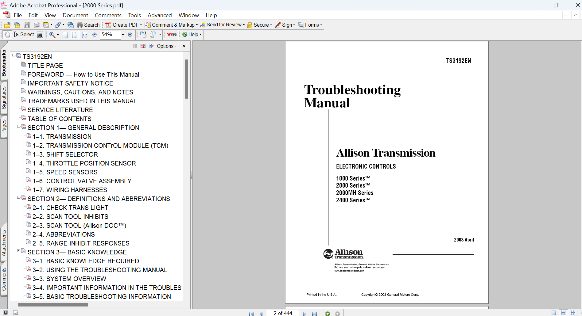 Allison 1000 2000 2400 Electronic Controls Troubleshooting Manual
