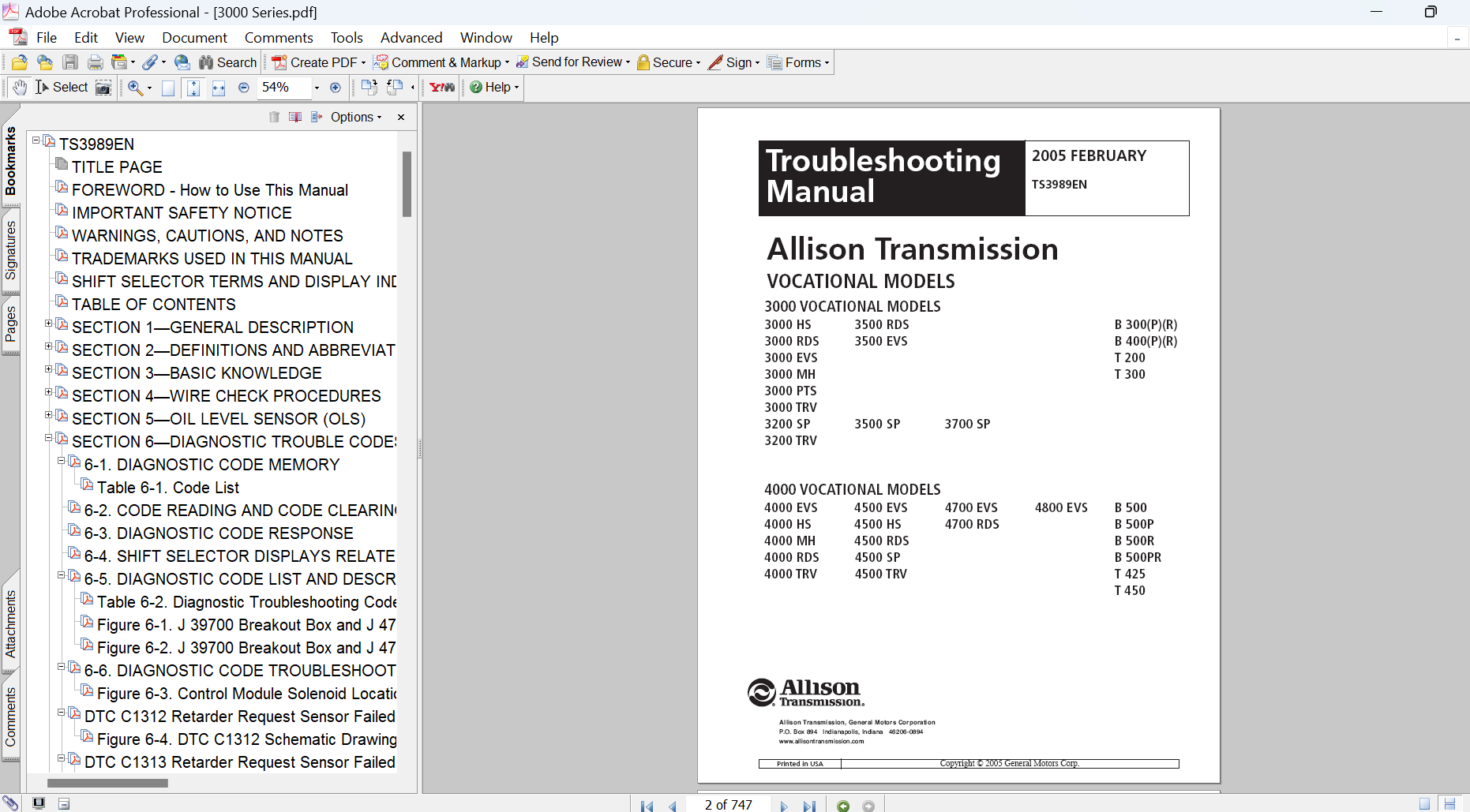 Allison 3000 & 4000 Product Families Troubleshooting Manual TS3989EN PDF