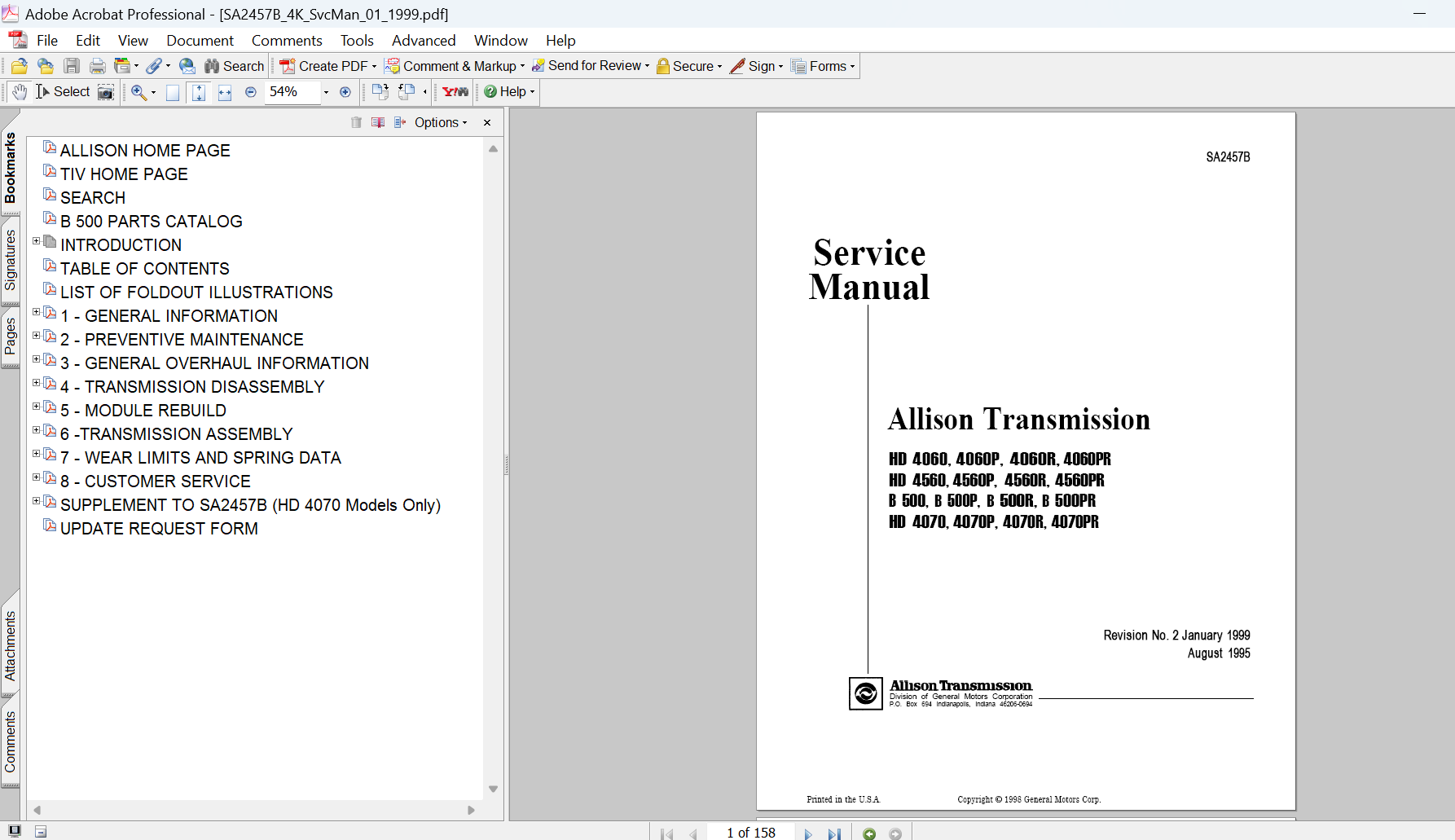 Allison B500 Transmission Service Repair Manual PDF for HD4000 Series