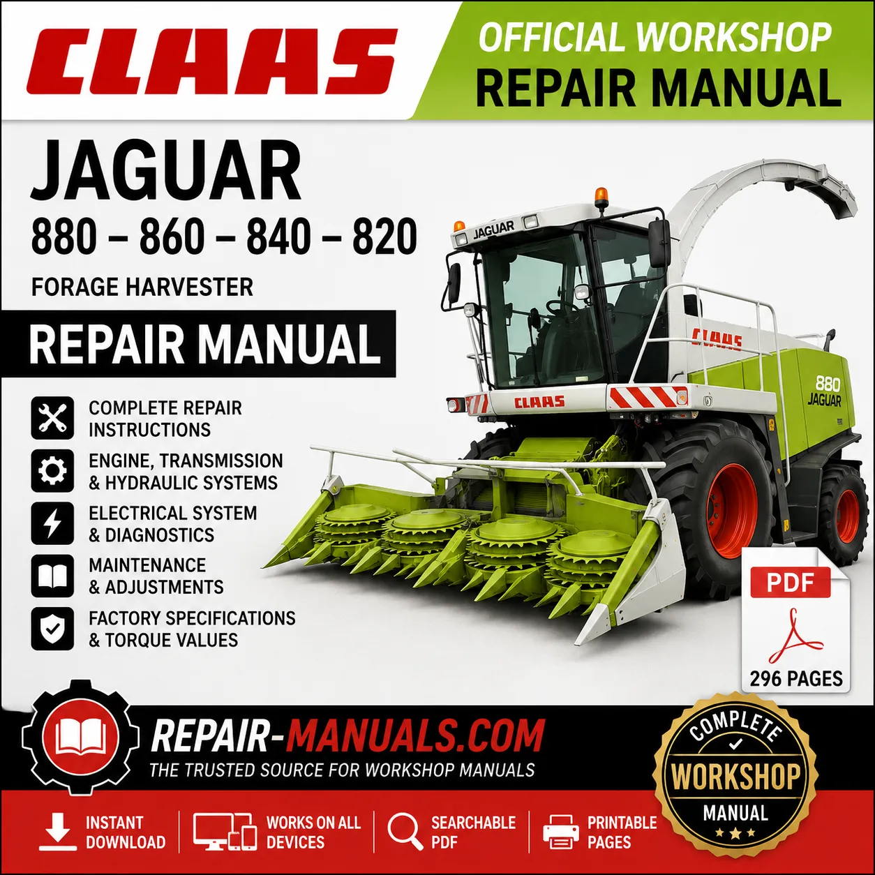 CLAAS JAGUAR 880 860 840 820 Repair Manual PDF