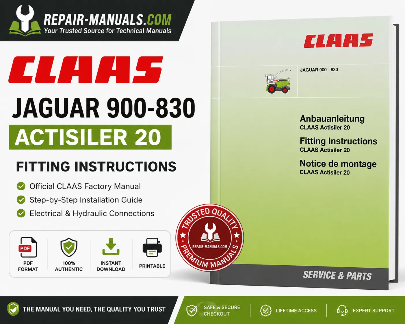 CLAAS JAGUAR 900-830 Actisiler 20 Fitting Instructions PDF Manual