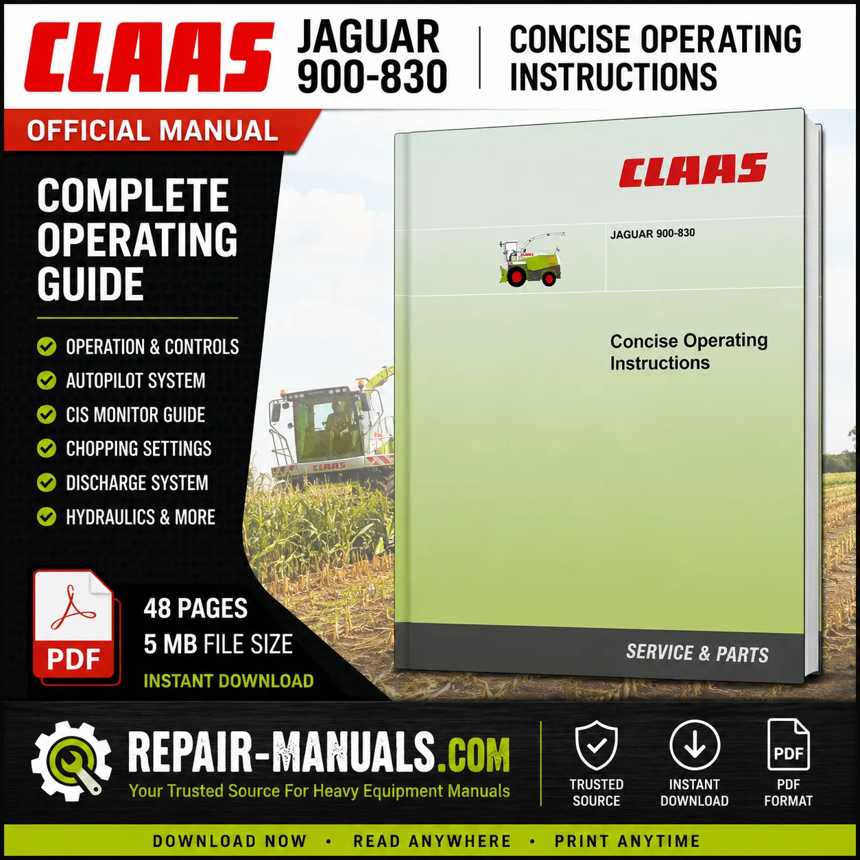 CLAAS JAGUAR 900-830 Concise Operating Instructions PDF Manual