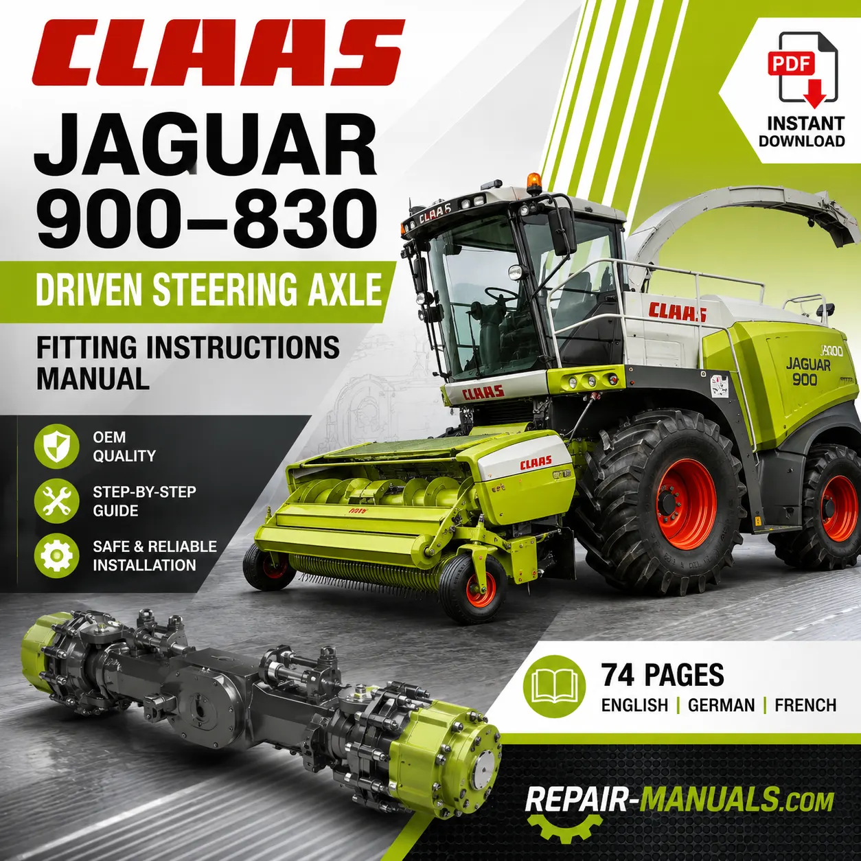 CLAAS JAGUAR 900-830 Driven Steering Axle Fitting Instructions Manual PDF