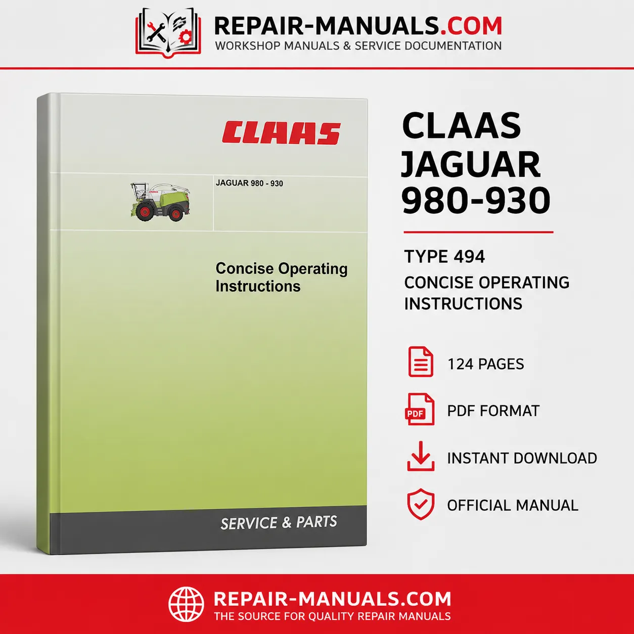 CLAAS JAGUAR 980-930 Type 494 Concise Operating Instructions PDF Manual