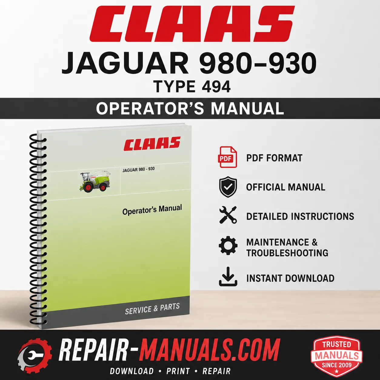 CLAAS JAGUAR 980-930 Type 494 Operator's Manual PDF Download