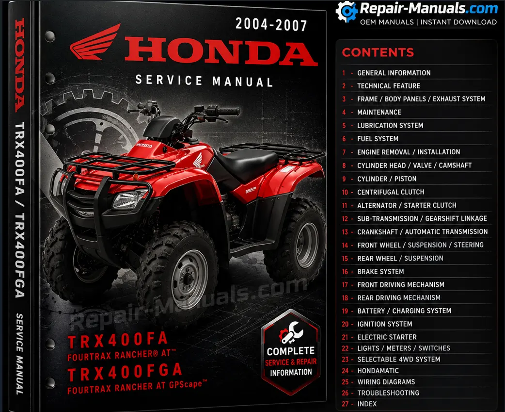 2004-2007 Honda Rancher 400 TRX400FA TRX400FGA Service Repair Manual PDF