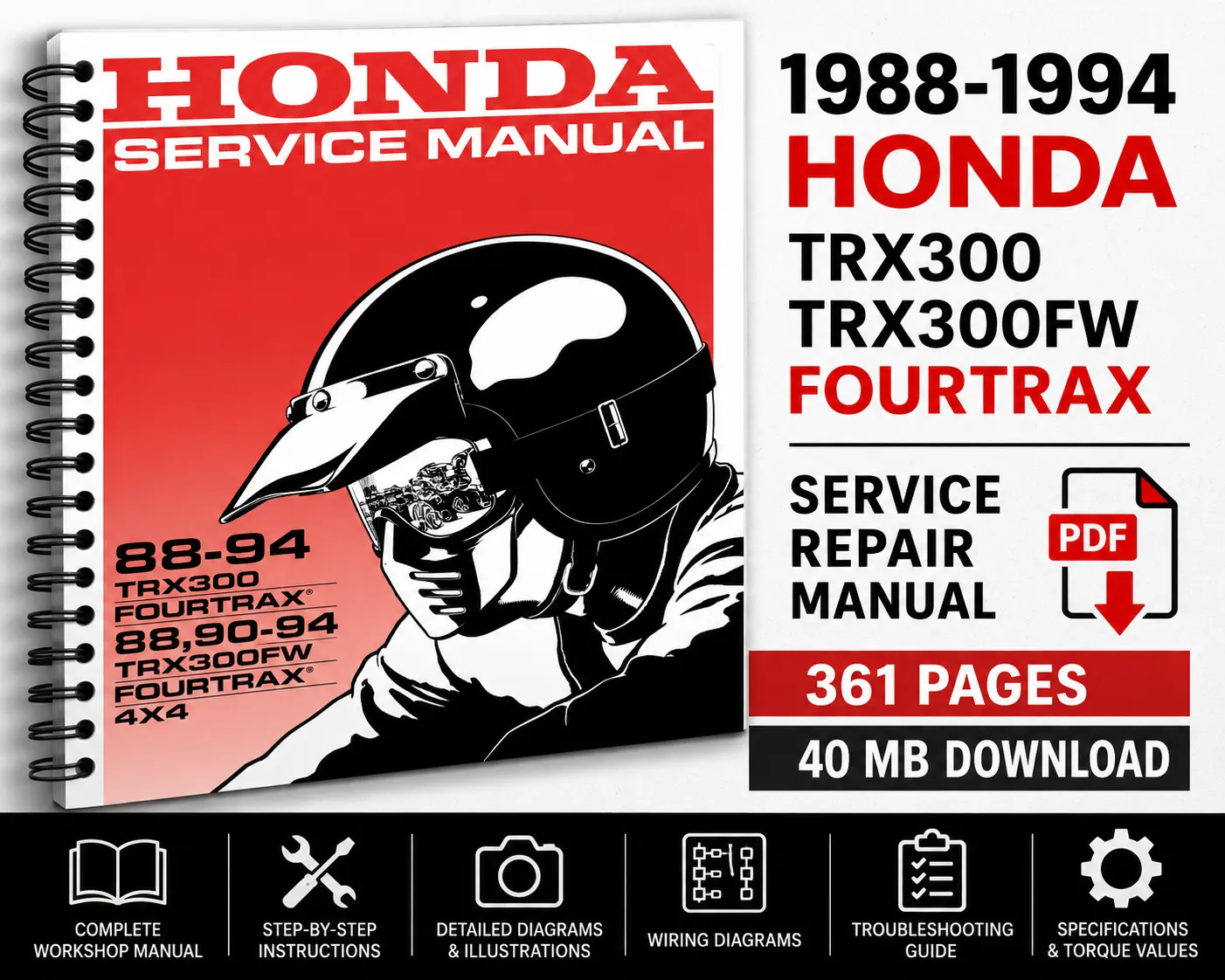 1988-1994 Honda TRX300 TRX300FW FourTrax Service Repair Manual PDF