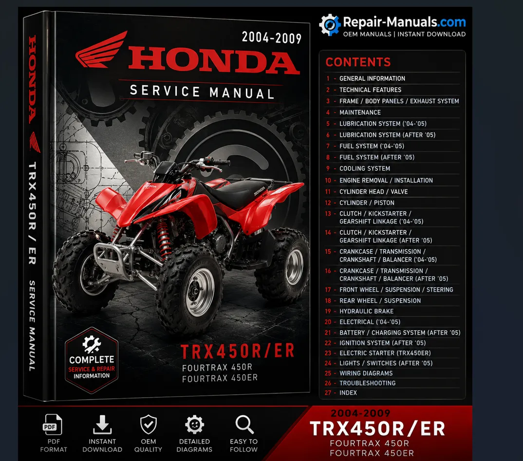 2004-2009 Honda TRX450R TRX450ER Factory Service Repair Manual PDF Instant Download