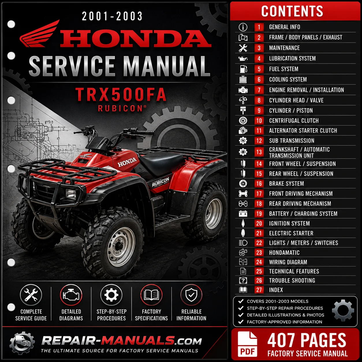 2001-2003 Honda TRX500FA Rubicon Factory Service Repair Manual PDF