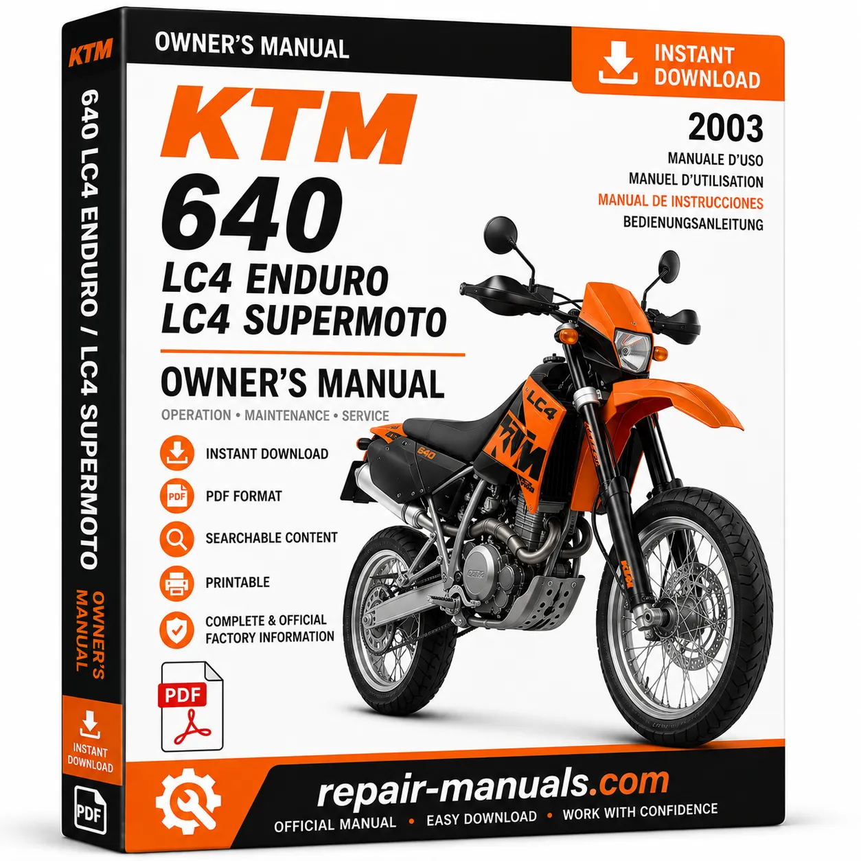 2003 KTM 640 LC4 Enduro and Supermoto Owner's Manual PDF Download