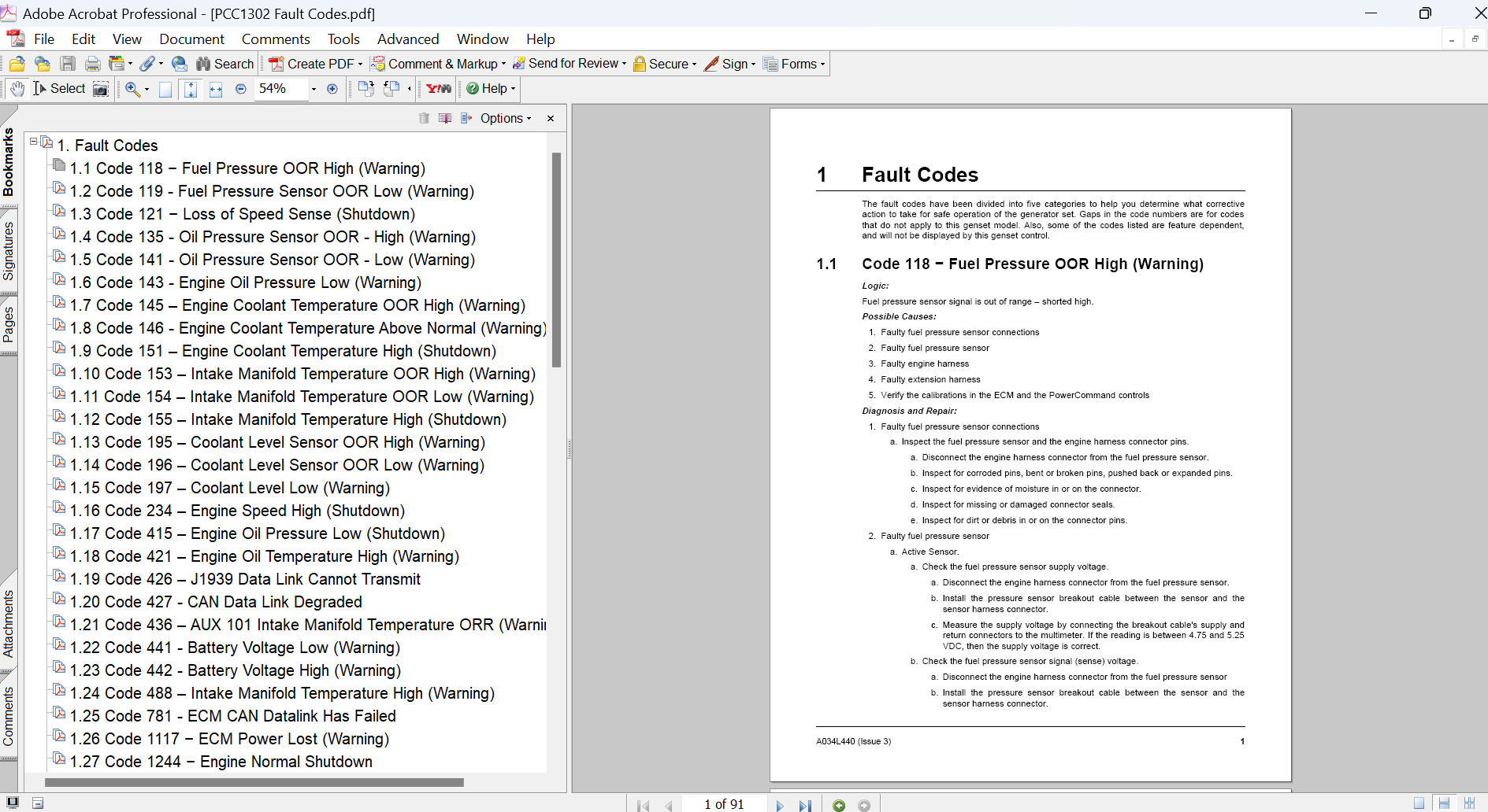 Cummins PowerCommand PCC1302 Fault Codes Troubleshooting Manual PDF