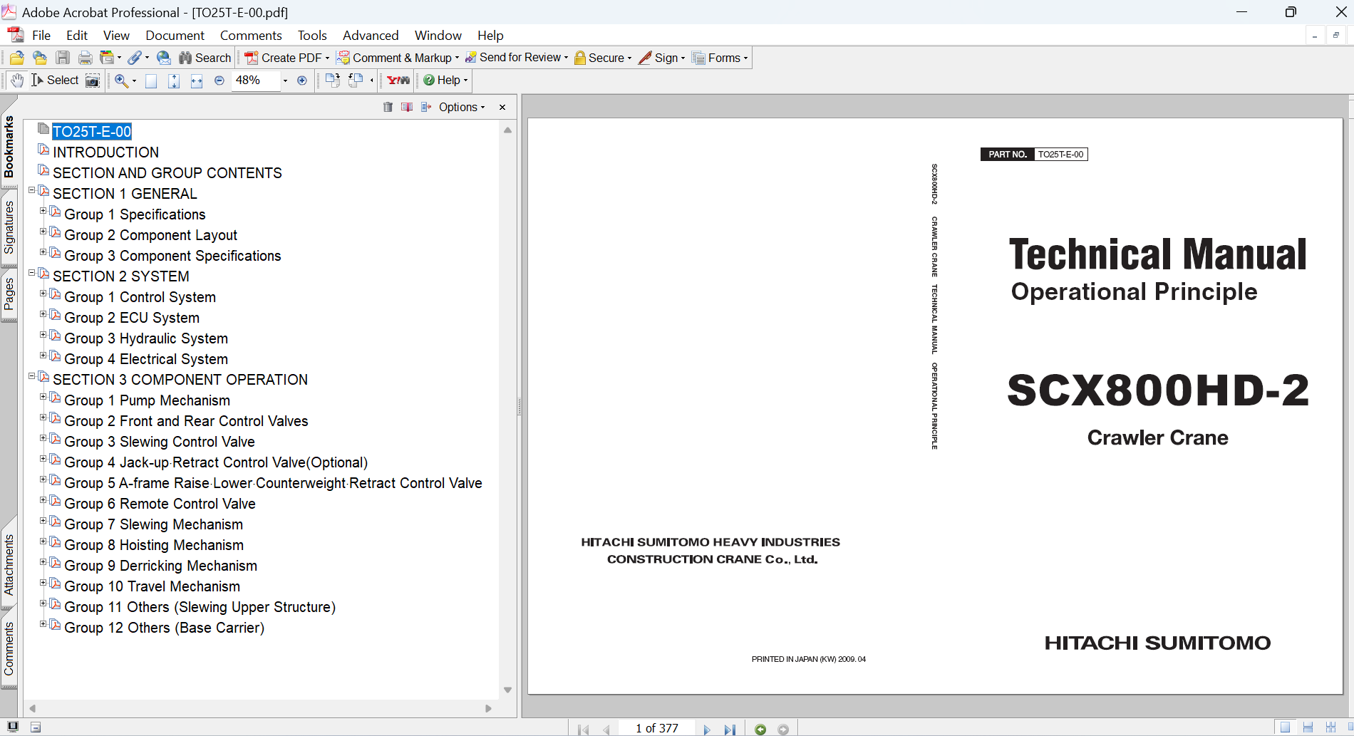 Hitachi Sumitomo SCX800HD-2 Crawler Crane Operational Principle Technical Manual PDF