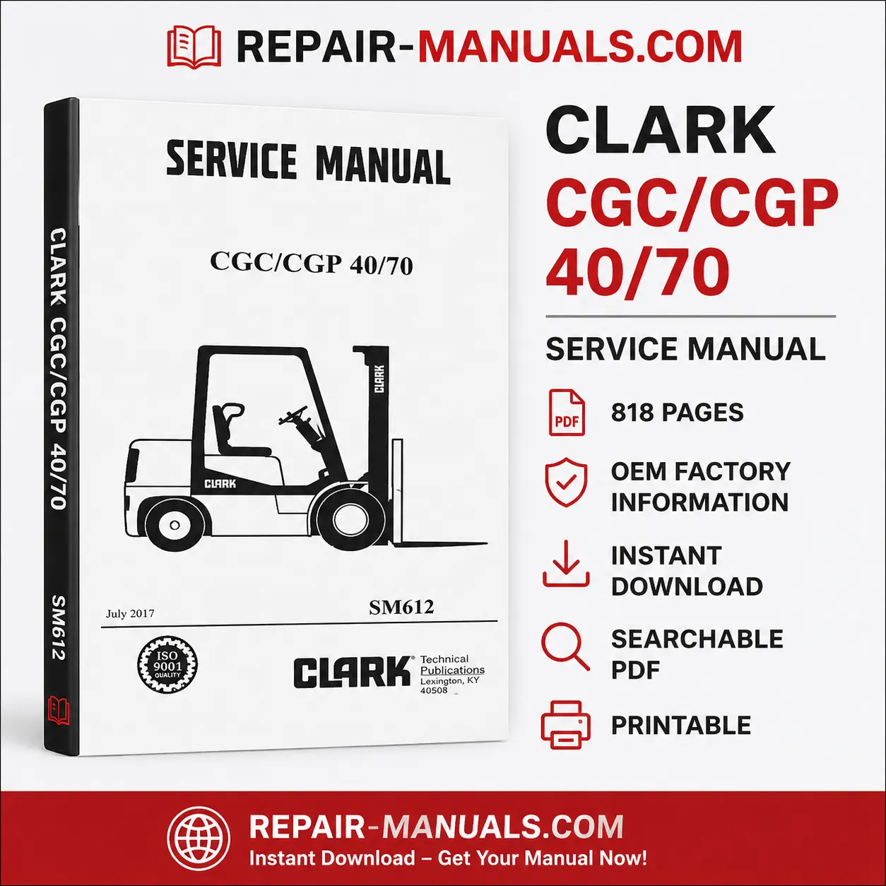 CLARK CGC CGP 40-70 Forklift Service Repair Workshop Manual PDF