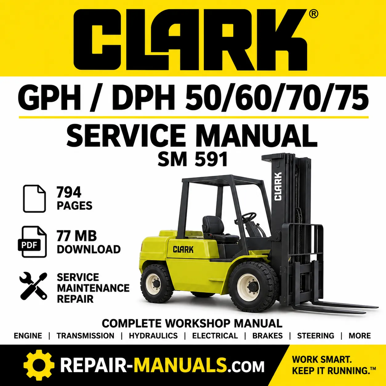 CLARK GPH DPH 50 60 70 75 forklift service manual