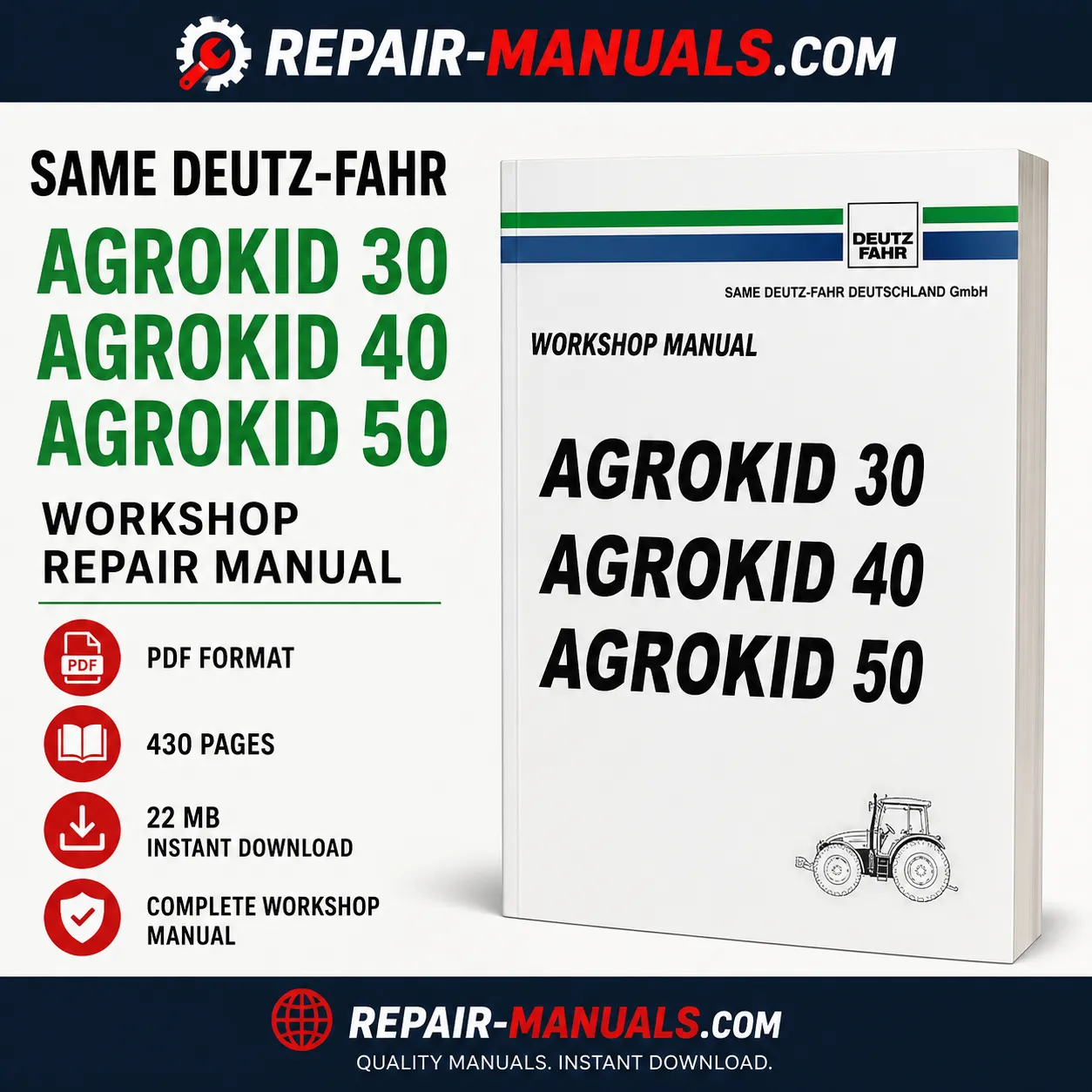 SAME DEUTZ-FAHR AGROKID 30 40 50 Workshop Repair Manual