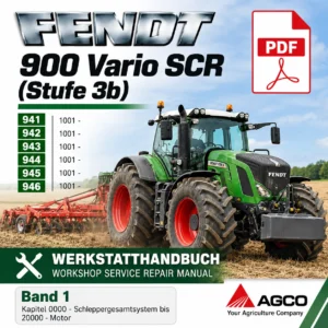 Fendt 900 Vario SCR workshop repair manual Volume 1 cover featuring green Fendt tractor, models 941 942 943 944 945 946