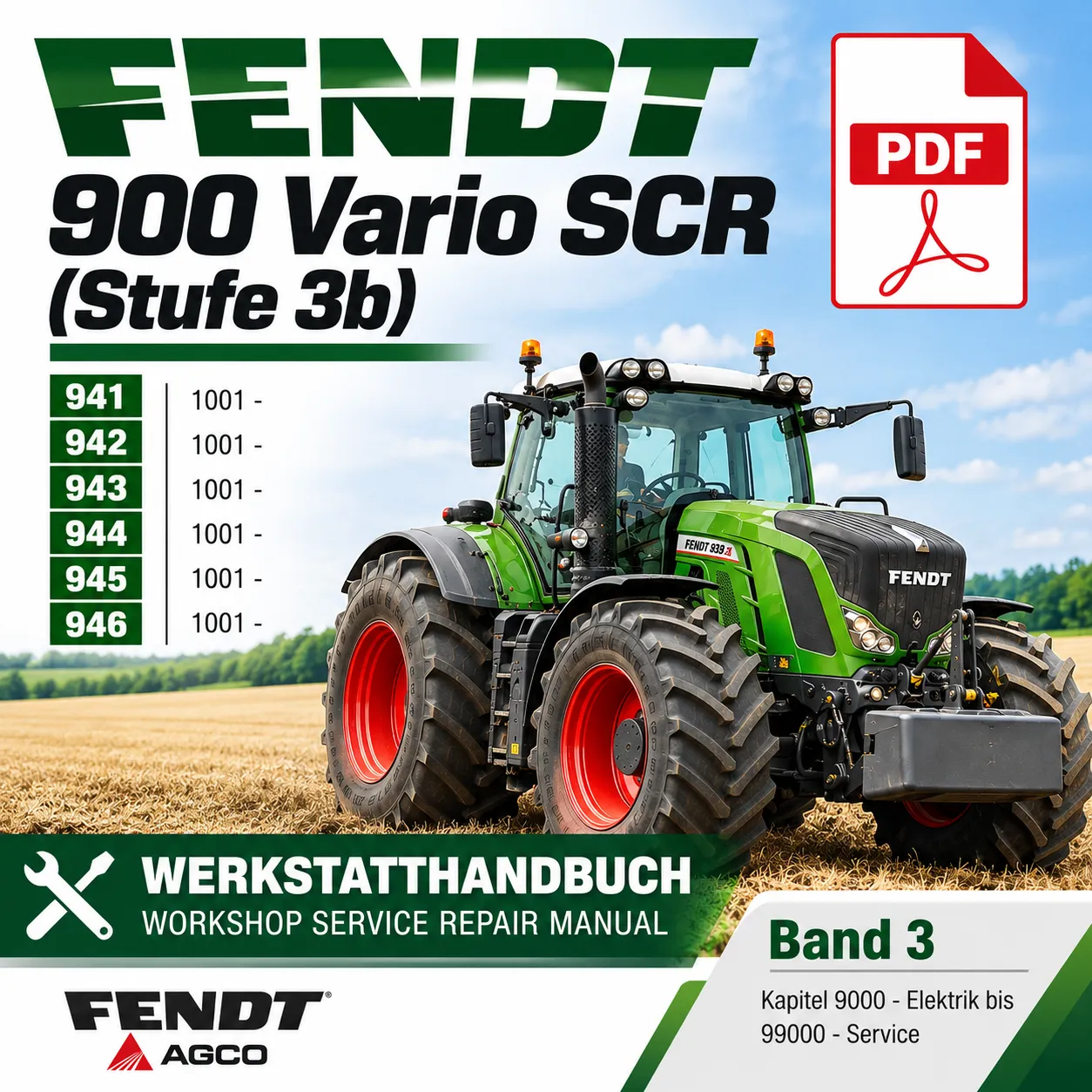 Fendt 900 Vario SCR tractor workshop repair manual Volume 3 German PDF covering models 941 942 943 944 945 and 946