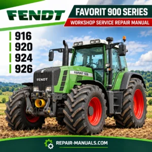 Fendt Favorit 926 green tractor on workshop repair manual cover for Favorit 900 Series models 916 920 924 and 926