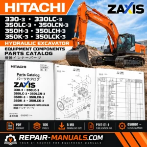 Hitachi ZAXIS 330-3, 330LC-3, 350LC-3 and 350LCN-3 hydraulic excavator equipment components parts catalog PDF cover