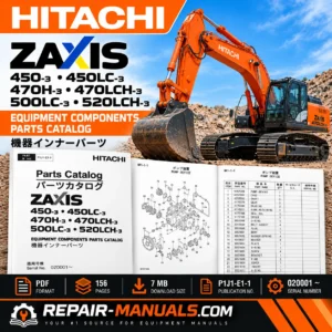 Download Hitachi ZAXIS 450-3, 450LC-3, 470H-3, 470LCH-3, 500LC-3 & 520LCH-3 Equipment Components Parts Catalog PDF. P1J1-E1-1, 156 pages.