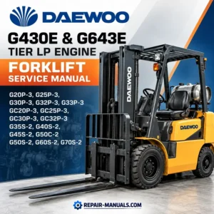 Download Daewoo G430E & G643E Tier LP Engine Forklift Service Manual PDF. Includes LPG fuel systems, troubleshooting, diagnostics and repair procedures.
