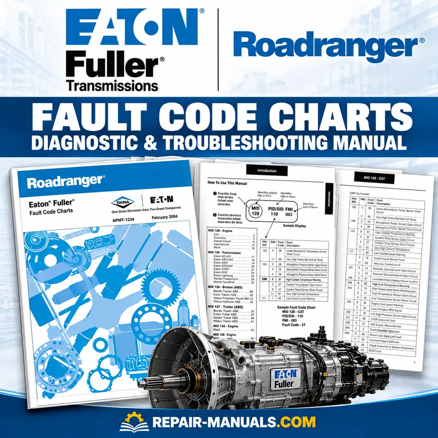 Eaton Fuller APMT-1234 fault code charts PDF manual cover with heavy duty truck transmission and diagnostic reference pages