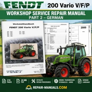 Fendt 200 Vario V/F/P tractor workshop repair manual Part 2 German PDF cover featuring Fendt tractor and technical documentation