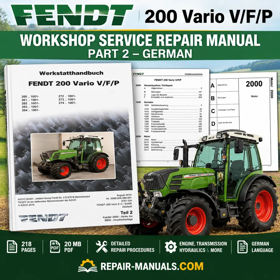 Fendt 200 Vario V/F/P tractor workshop repair manual Part 2 German PDF cover featuring Fendt tractor and technical documentation