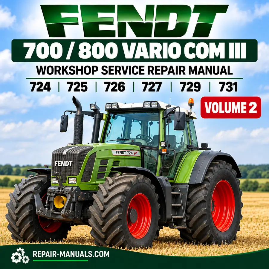 Fendt 700 800 Vario COM III workshop service repair manual Volume 2 for models 724 725 726 727 729 731 featuring green Fendt tractor