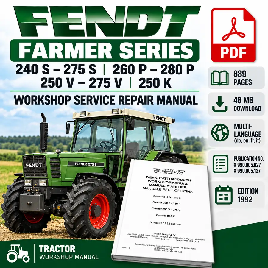 Fendt Farmer 240S 275S 260P 280P 250V 275V 250K tractor workshop service repair manual PDF