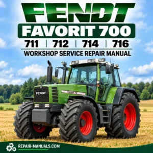 Fendt Favorit 700 tractor workshop service repair manual PDF for models 711, 712, 714 and 716 featuring green Fendt tractor