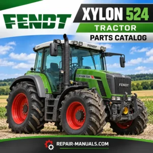 Fendt Xylon 524 green tractor featured on illustrated parts catalog PDF cover with Repair-Manuals.com branding