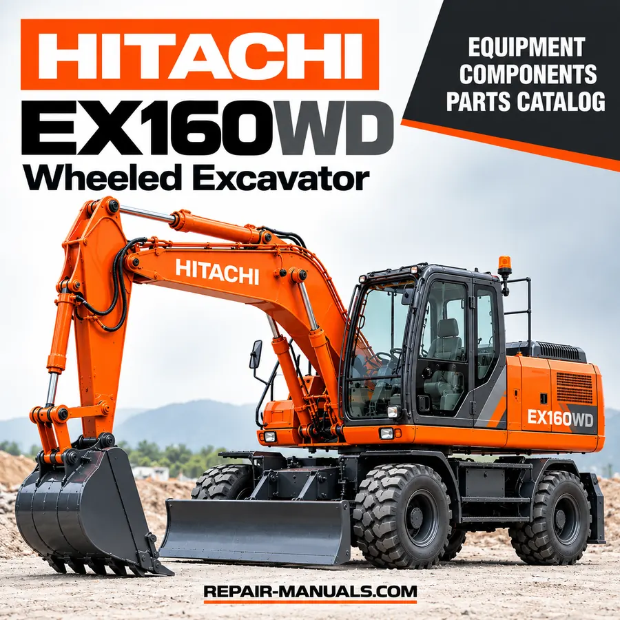 Hitachi EX160WD Wheeled Excavator Equipment Components Parts Catalog PDF with illustrated hydraulic pump, valve and drivetrain parts diagrams