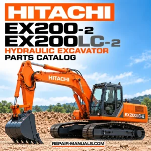 Hitachi EX200-2 and EX200LC-2 Hydraulic Excavator Parts Catalog PDF cover featuring an orange Hitachi tracked excavator