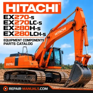 Hitachi EX270-5, EX270LC-5, EX280H-5 and EX280LCH-5 hydraulic excavator equipment components parts catalog cover featuring an orange Hitachi crawler excavator