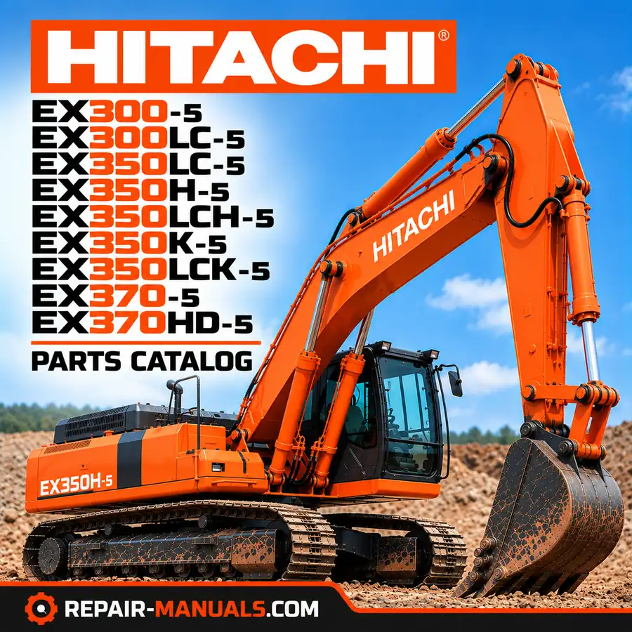 Hitachi EX300-5, EX300LC-5, EX350LC-5, EX350H-5, EX350LCH-5, EX350K-5, EX350LCK-5, EX370-5 and EX370HD-5 hydraulic excavator parts catalog cover