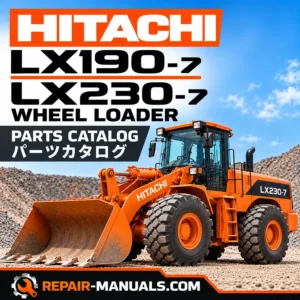 Download Hitachi LX190-7 & LX230-7 Wheel Loader Parts Catalog PDF. 466 pages of illustrated parts diagrams, part numbers and components. Publication PW-671F(H).