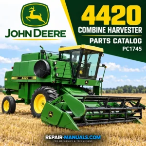 John Deere 4420 combine harvester parts catalog PC1745 PDF manual cover showing green and yellow combine harvester