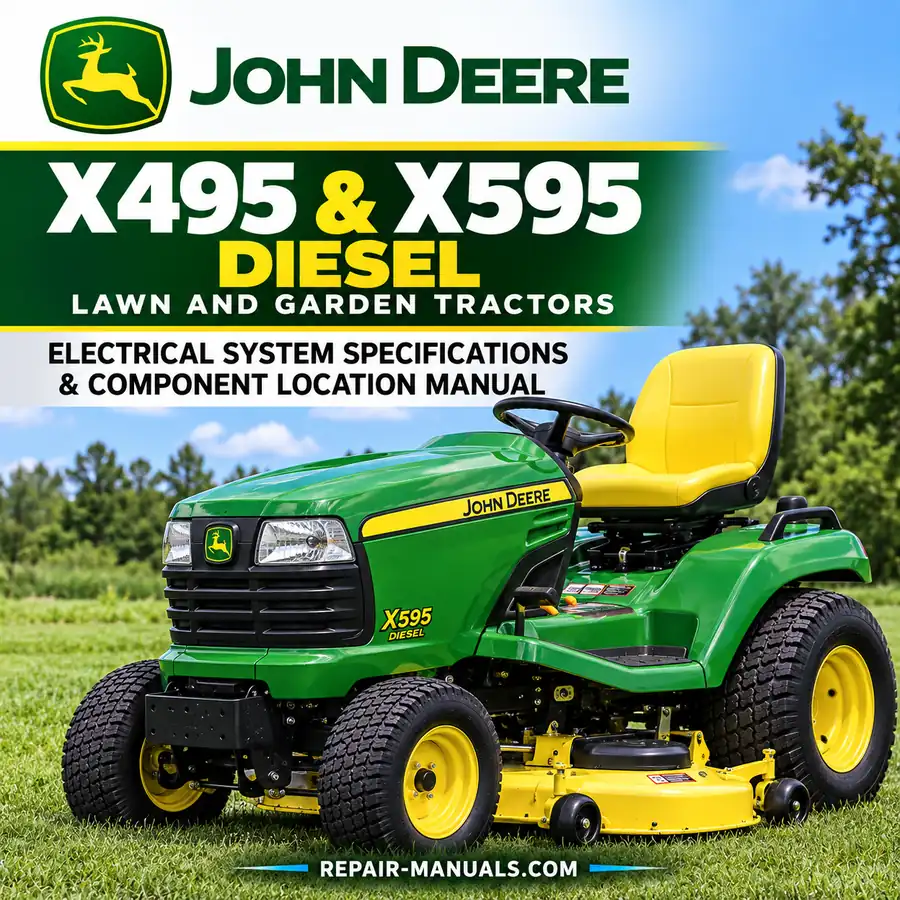 John Deere X495 and X595 diesel lawn and garden tractors electrical system specifications and component location manual cover